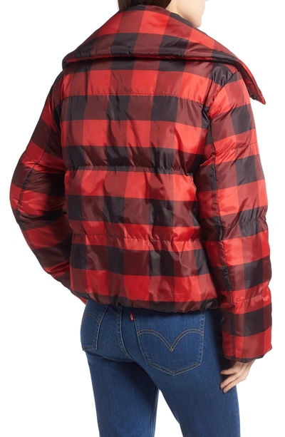 Shop Kendall + Kylie Oversize Plaid Puffer Jacket In Black/ Red Plaid