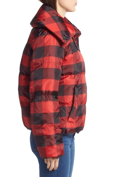 Shop Kendall + Kylie Oversize Plaid Puffer Jacket In Black/ Red Plaid