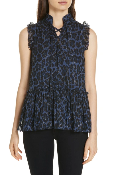 Shop Kate Spade Leopard Clip Dot Top In Light Adriatic Blue