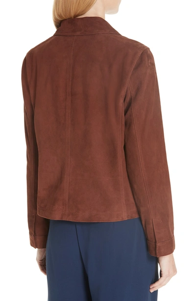 Shop Eileen Fisher Asymmetrical Zip Suede Jacket In Nutmeg