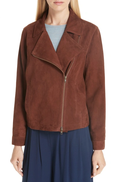 Shop Eileen Fisher Asymmetrical Zip Suede Jacket In Nutmeg