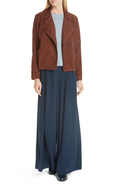 Shop Eileen Fisher Asymmetrical Zip Suede Jacket In Nutmeg