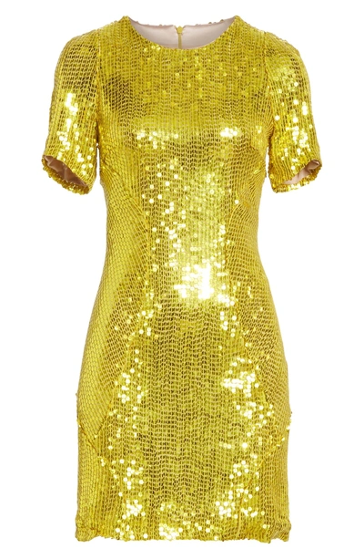 Shop Galvan Clara Sequin Minidress In Yellow