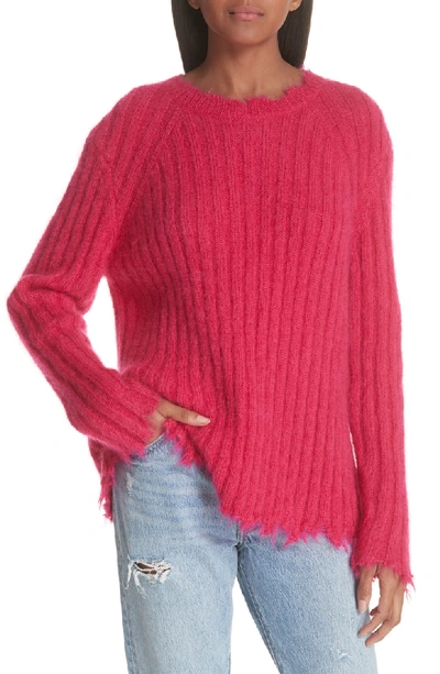 Shop Iro Grunge Destroyed Edge Mohair & Wool Blend Sweater In Fuchsia