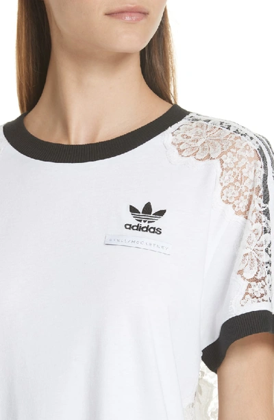 Shop Stella Mccartney Lace Inset Adidas Logo Tee In Pure White