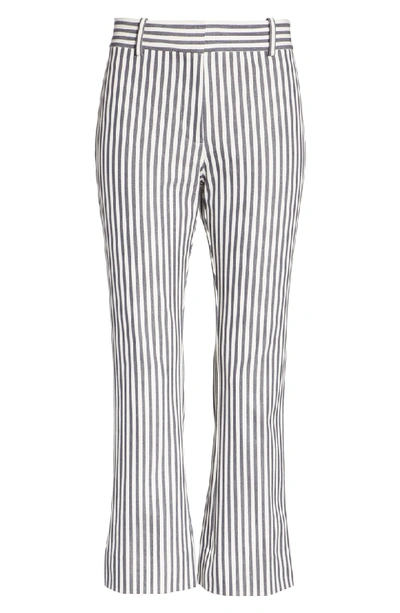 Shop Derek Lam 10 Crosby Stripe Crop Flare Trousers In Blue/ White