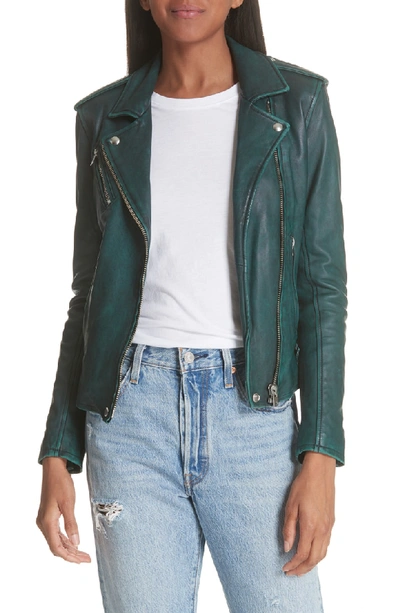 Shop Iro Leather Moto Jacket In Dark Green