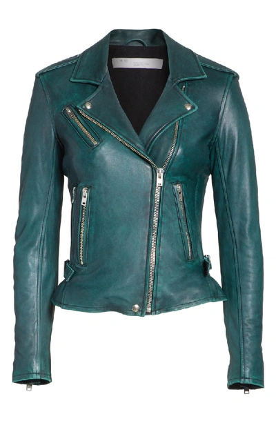 Shop Iro Leather Moto Jacket In Dark Green