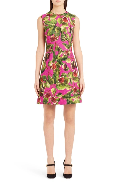 Shop Dolce & Gabbana Fig Print Brocade A-line Dress In Pink