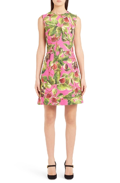 Shop Dolce & Gabbana Fig Print Brocade A-line Dress In Pink