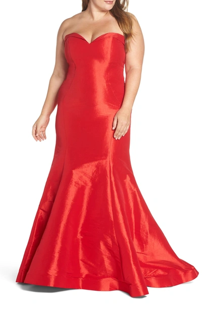 Shop Mac Duggal Bustier Mermaid Gown In Red