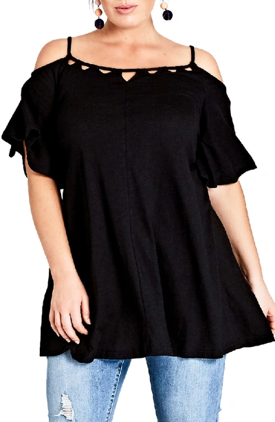 Shop City Chic Cold Shoulder Tunic In Black