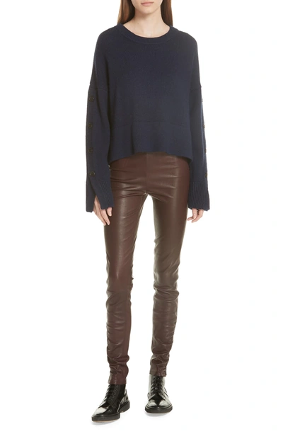 Shop Grey Jason Wu Aquila Button Sleeve Merino Wool Sweater In Dark Pine