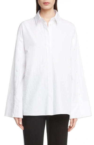 Shop Kenzo Button Sleeve Top In Poplin White