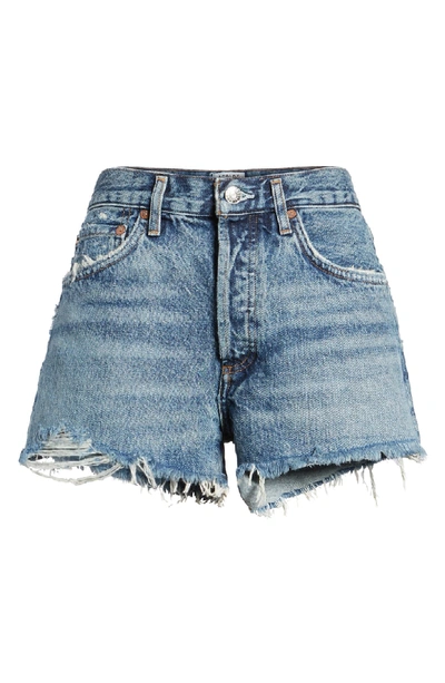 Shop Agolde Parker Distressed Denim Shorts In Rock Steady