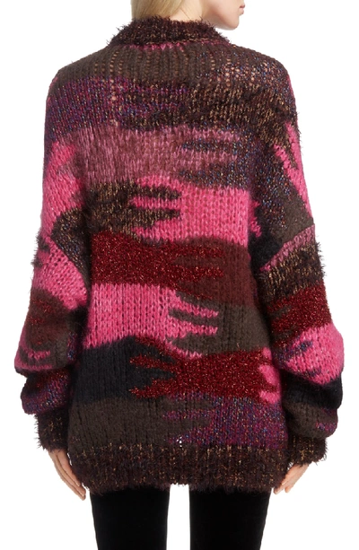 Shop Saint Laurent Camo Pattern Metallic Mohair Sweater In Fuscia Multicolor
