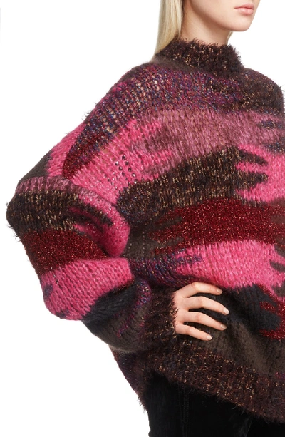 Shop Saint Laurent Camo Pattern Metallic Mohair Sweater In Fuscia Multicolor