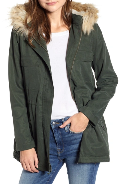 Shop Cupcakes And Cashmere Faux Shearling Lined Anorak With Removable Hood In Army