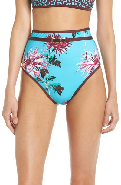 Shop Diane Von Furstenberg High Waist Bikini Bottoms In Bright Blue