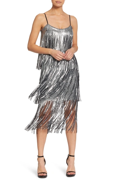 Shop Dress The Population Roxy Fringe Shift Dress In Gunmetal