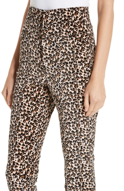 Shop Rebecca Taylor Leopard Print Stretch Velvet Pants In Caramel Combo