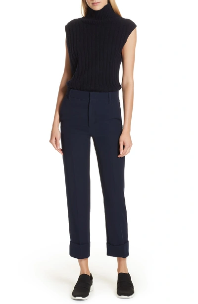 Shop Vince Cuffed Ankle Trousers In Navy