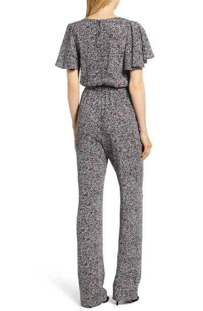 Shop Michael Michael Kors Boho Woodblock Pattern Jumpsuit In Black/ Maroon