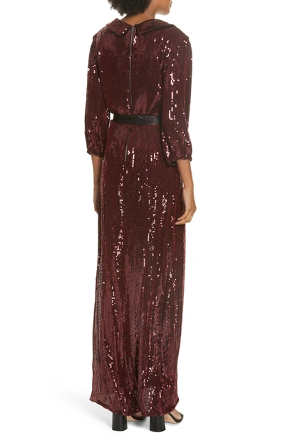 Shop Alice And Olivia Bayley Sequin Maxi Shirtdress In Bordeaux/ Black