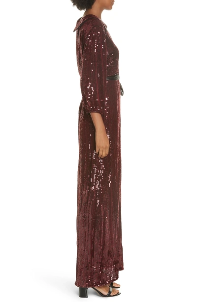 Shop Alice And Olivia Bayley Sequin Maxi Shirtdress In Bordeaux/ Black