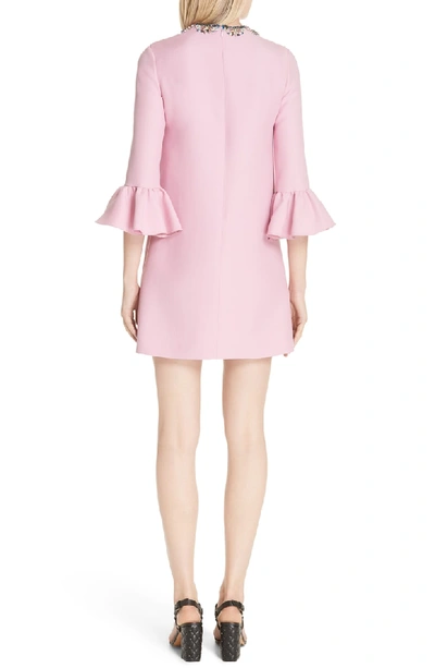 Shop Valentino Embellished Butterfly Neck Wool & Silk Shift Dress In Absolute Rose