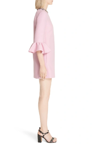 Shop Valentino Embellished Butterfly Neck Wool & Silk Shift Dress In Absolute Rose