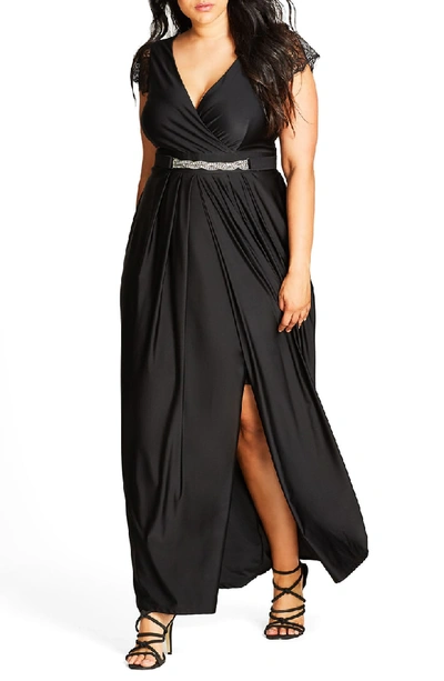 Shop City Chic Flirty Drape Maxi Dress In Black