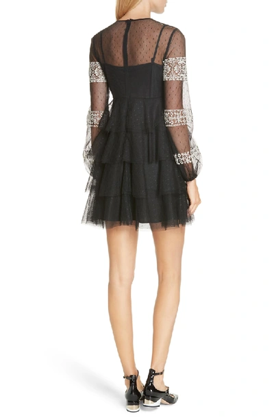 Shop Red Valentino Embroidered Point D'esprit Dress In Black/ Ivory