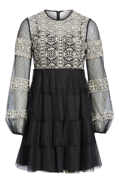 Shop Red Valentino Embroidered Point D'esprit Dress In Black/ Ivory