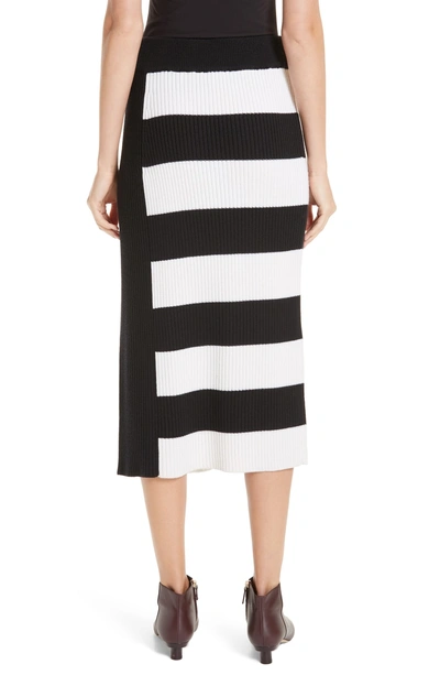 Shop Tibi Origami Flap Stripe Midi Skirt In Black/ White Multi