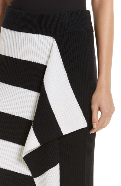 Shop Tibi Origami Flap Stripe Midi Skirt In Black/ White Multi