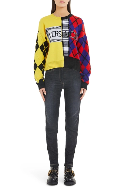 Shop Versace Mixed Print Wool & Cashmere Blend Sweater In Multi