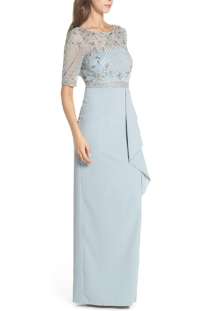 Adrianna papell blue heather beaded cheap gown