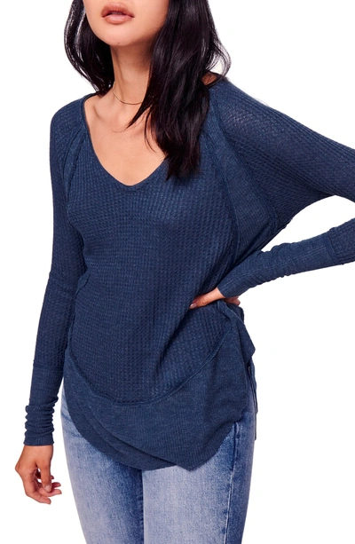 Free People Catalina V-neck Thermal Top In Blue | ModeSens