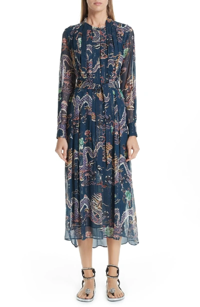 Shop Isabel Marant Dalika Dragon Print Silk Blend Dress In Midnight
