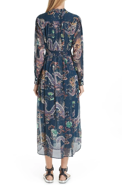 Shop Isabel Marant Dalika Dragon Print Silk Blend Dress In Midnight