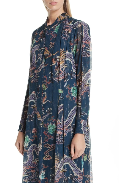 Shop Isabel Marant Dalika Dragon Print Silk Blend Dress In Midnight