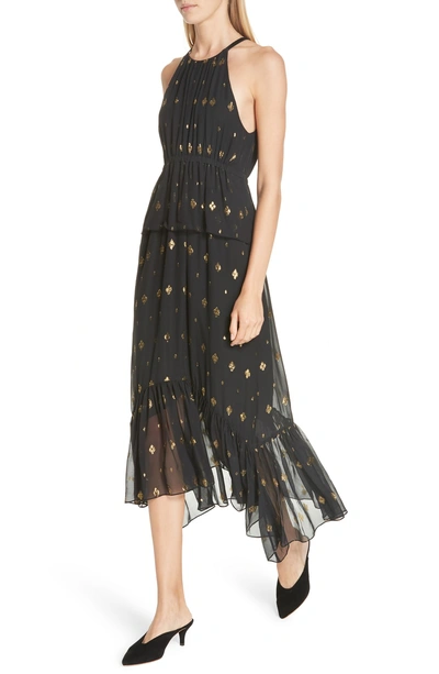 Shop A.l.c Rosa Metallic Diamond Fil Coupe Dress In Black/ Gold