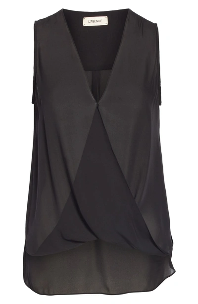 Shop L Agence Mila Draped Silk Surplice Blouse In Black