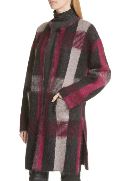 Shop St John Brushed Line Plaid Mohair Jacket In Currant Multi