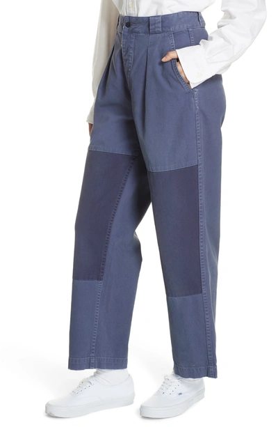 Shop Polo Ralph Lauren Patched Wide Leg Pants In New Classic Navy/ Light Navy