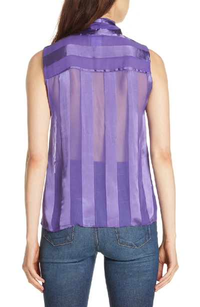 Shop Alice And Olivia Gwenda Shadow Stripe Tie Neck Blouse In Electric Purple