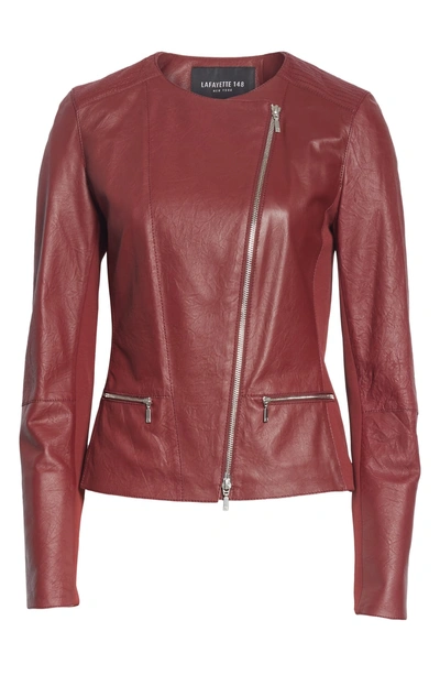 Shop Lafayette 148 Trista Lambskin Leather Jacket In Vino
