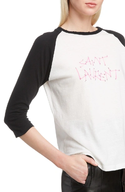 Shop Saint Laurent Raglan Tee In Natural/ Black