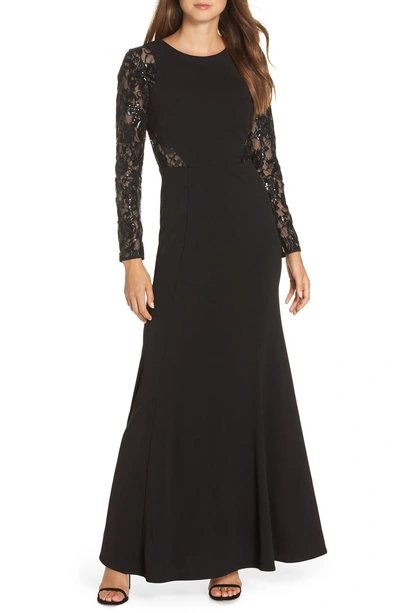Shop Eliza J Embellished Lace Gown In Black